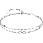 CHIC & ARTSY 925 Sterling Silver Ankle Bracelets for Women, Adjustable Layered Foot Chains with Nature & Symbol Charms, Lightweight Comfort Fit Boho Beach Everyday Jewelry