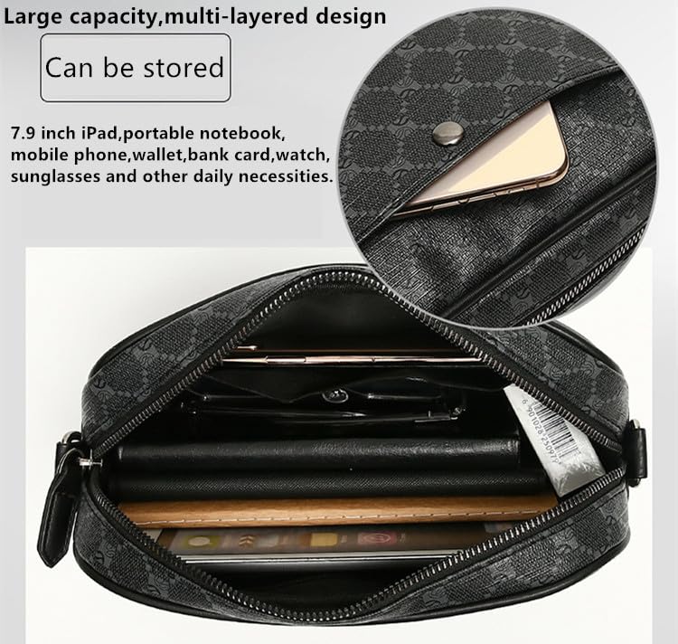 Hjkiopc Men's Shoulder Bags, Multifunctional Shoulder Bag, Vintage Shoulder Bag for Men, Business Bags, Small Waterproof Leisure Backpack, for Work, Travel (Black)
