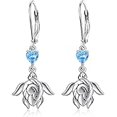 KINGWHYTE Turtle Earrings 925 Sterling Silver Animal Earrings with Heart Zircon Sea Turtle Dangle Earrings Birthday Christmas Jewelry Gifts for Women