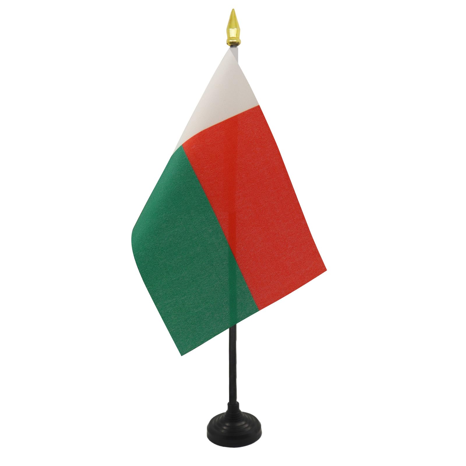 AZ FLAG - Madagascar Table Flag 4'' x 6'' - Madagascan Mini Desk Flag 100% Polyester 15 x 10 cm - Office Mini Banner with 10'' Pole - Golden Spear