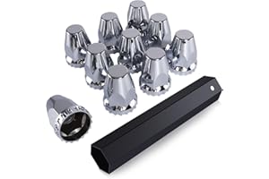 YiaChuii Lug Nut Covers, 33mm Thread On Chrome Screw-on Lug Nut Covers, Caps ABS Plastic Anti-Rust Flat Top Lug Nut Cover for Semi Trucks, 10Pcs+Socket