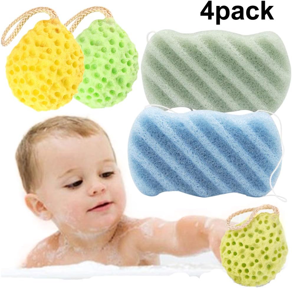 2pcs Konjac Body Sponge with 2pcs Shower Spa Sponge Natural Bamboo Body Charcoal Exfoliating and Deep Pore Cleansing (2 Konjac Sponge 2 Shower Sponge)