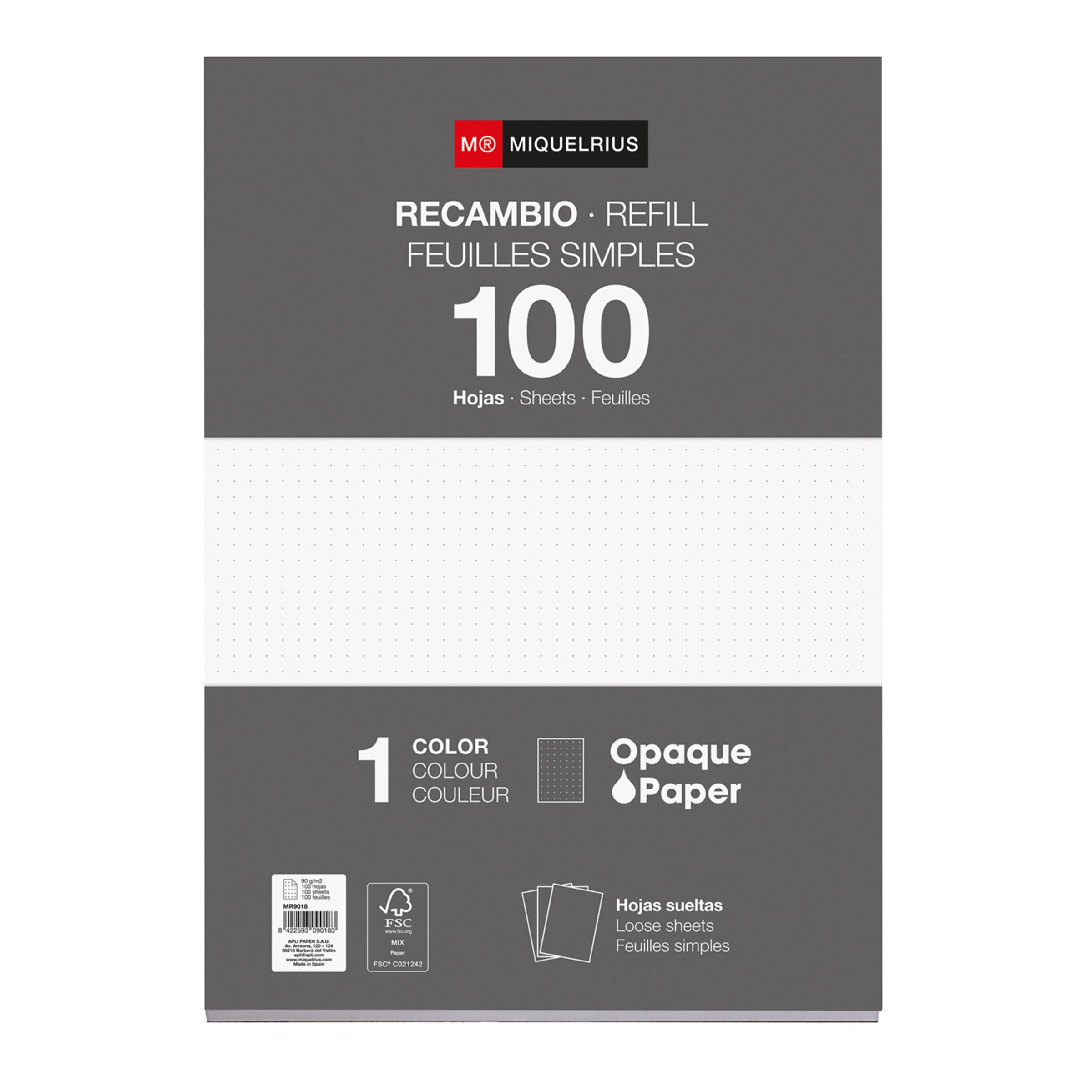 Miquelrius - Refill Loose Sheets, 100 Loose Sheets of Dots, A4 Size, 90 g/m² Paper, Without Holes