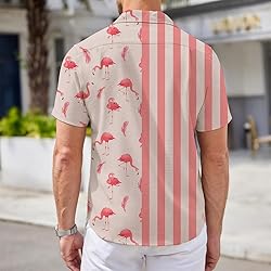Stripes Flamingo Mens Funny Hawaiian Shirts 3D