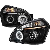 Instyleparts Single Halo Projector Headlights (Black Housing/Clear Lens) Made for and Compatible with 2005-2009 Hyundai Tucson