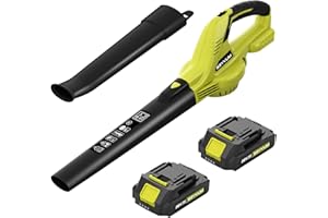 SEYVUM Leaf Blower, 20V Cordless Blower with 2 x 2.0Ah Battery, Electric Leaf Blowers for Lawn Care, 320 CFM 150 MPH Battery Powered Leaf Blower, for Patio, Garden Cleaning, Fast Charger, Lemon Green