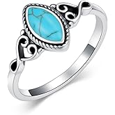 BETHZA Real Turquoise Rings 925 Sterling Silver Natural Gemstone Olive Shape Ring Boho Western Jewelry Gifts for Women