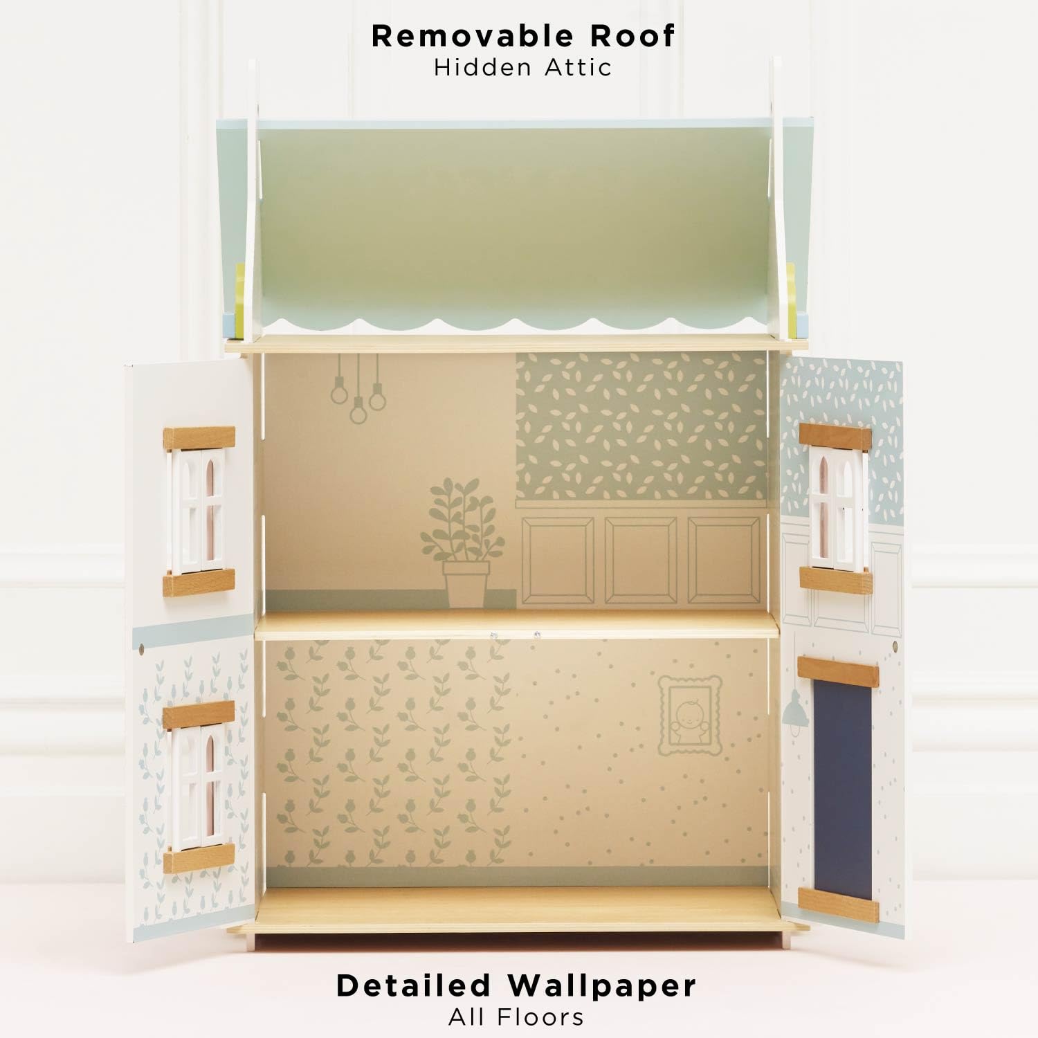 Le Toy Van – Blue Belle Wooden Doll House | Girls & Boys 3 Storey Wooden Dolls House Play Set - Suitable for Ages 3+