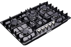 Hotfield 30 Inch Gas Cooktop Stainless Steel 5 Burners Stovetop Dual Fuel Gas Hob NG/LPG Convertible Gas Stove Top HF57013B Stainless Steel