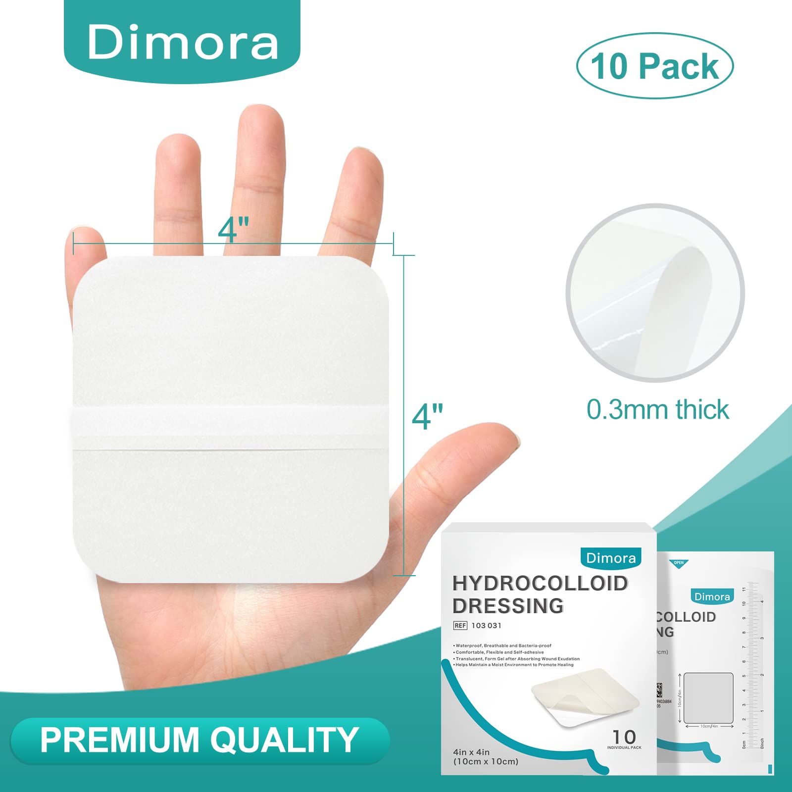Dimora Hydrocolloid Wound Dressing, 10 Pcs Ultra Thin 4