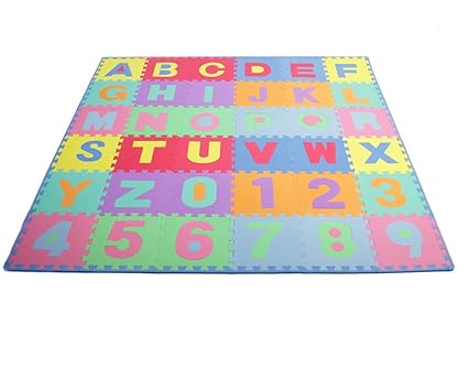 ProSource Kids Puzzle Alphabet, Numbers, 36 Tiles and Edges Play Mat, 12 by 12