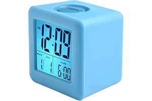 Square LCD Digital Alarm Clock with Smart Light, Snooze Function and Silicone Protective Shell, Battery Powered for Students(