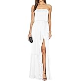 Azhong Women's Strapless Tube Maxi Dress Ruched High Waist Side Slit Beach Party Cocktail Long Dress