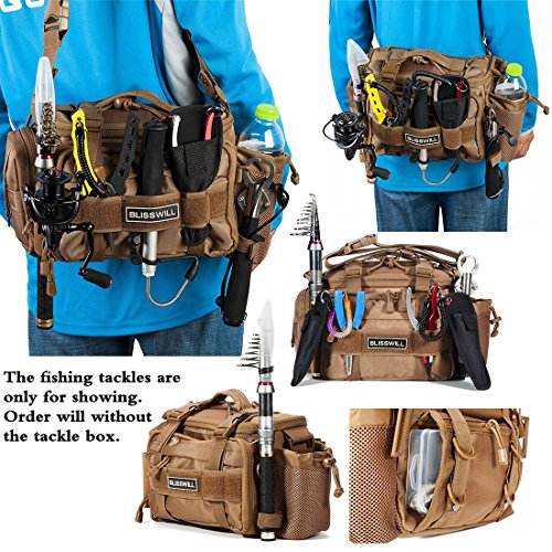 BLISSWILL Portable Outdoor Fishing Tackle Bags Waist Fishing Bag Fishing Gear Storage Bag Water-Resistant Multifunctional Bag Fly Fishing Bag Durable Handbag Bags for Fishing(Khaki Larger)