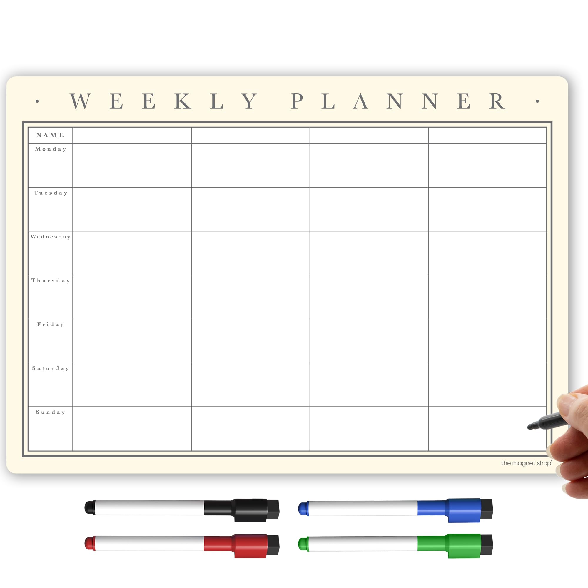The Magnet Shop A4 Magnetic Weekly Planner and Organiser – Fully Customisable Whiteboard for Family or Business Tasks and Meal Planning - with 4 Free Magnetic Dry Wipe Pen (Classic Cream, A4)