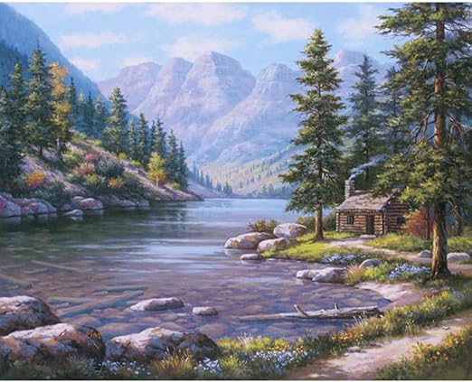 Junszyh Pintura Digital Hermoso Paisaje De Cabana A Orillas Del