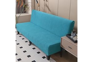 Hixingo Stretch Armless Futon Cover, Futon Mattress Cover Soft Futon Covers with Elastic Bottom, Solid Color Jacquard Futon Slipcovers Washable Futon Couch Cover (Medium (61-73"),Verdant)