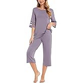 GYS Womens Pajama Set - Viscose Made from Bamboo, 3/4 Sleeve Capri Pajama Set Soft 2 Piece Sleepwear Pjs Lounge Set