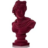 FOLKOR LIFE 11.5" Apollo Bust Statue with Soft Flocked Finish, Burgundy | Classical Greek Mythology God Sculpture for Bookshelf, Office Desk, Living Room Decor, Housewarming, New Home Gift