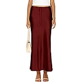 Skrtimory Womens Satin Silk Maxi Skirts Drawstring Flared Casual A-Line Long Skirt for Women