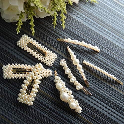 Pearls Hair Clips for Women Girls 8pcs - Large Bows/Clips/Ties for Birthday Valentines Day Gifts Bling Hairpins Headwear Barrette Styling Tools Accessories