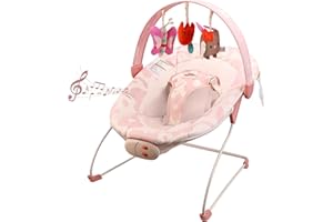 TINY MARVELS Baby Bouncer – Baby Bouncer seat, Infants Bouncy Seat with Music & Sensory Toys, Machine Washable Seat Pad Indoor Infant Seat, Ideal for Newborns 0-6 Months, 20lbs (Pink Floral)