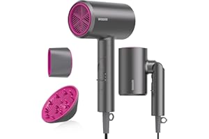 BABONIR Ionic Diffuser Hair Dryer for Curly Hair, 1875W Fast Drying Blow Dryer with Diffuser and Concentrator Nozzle, Compact & Portable Negative Ion Hairdryer Blowdryer, 3 Heat 2 Speed Settings, Gray