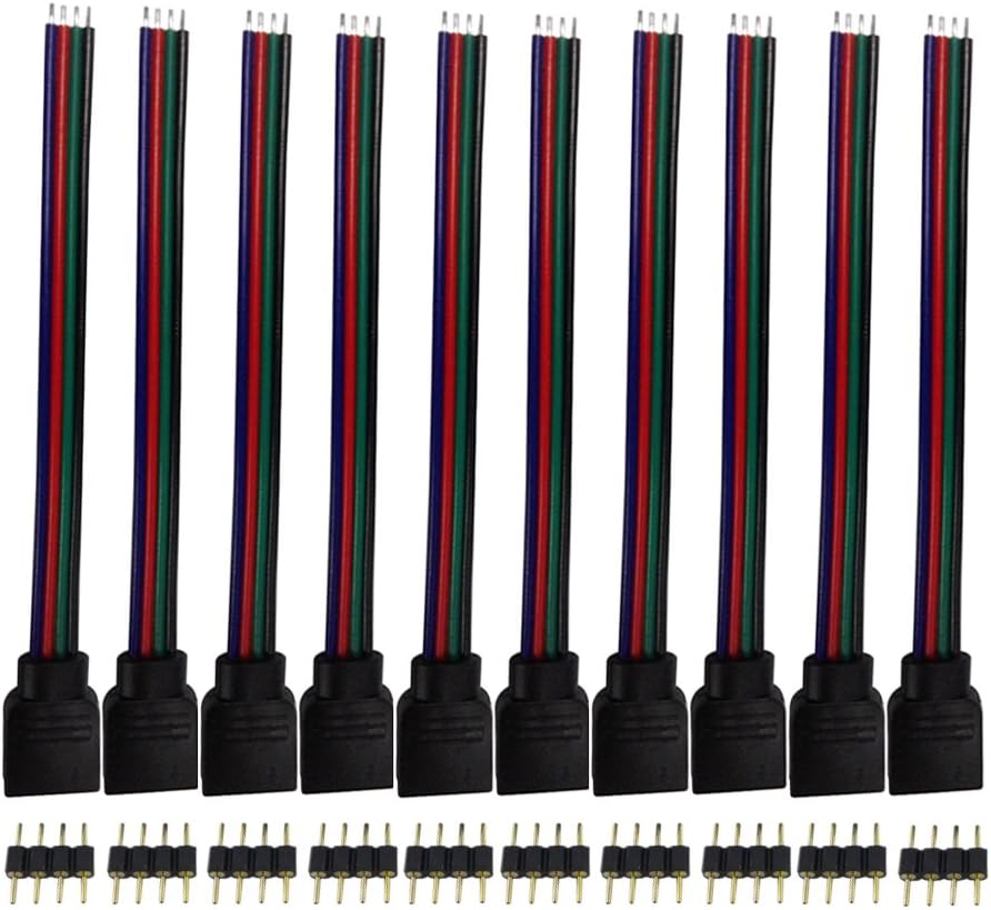 LMID LED Connector 10PCS 4 Pin Needle Connection LED Strip Light Connect Adapter For SMD5050 3528 RGB Strip (10PCS 4Pin Needle Cable)