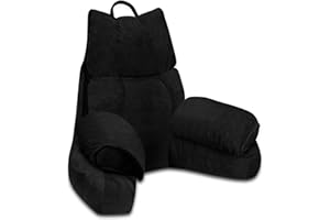RRPAHWTV Back Pillow for Bed Sitting up,Reading Pillow with Shredded Memory Foam for Adult Backrest,Back Pillow with arms for Watching TV/Reading/Gaming/Resting in Bed or Floor（Jet Black，Large）