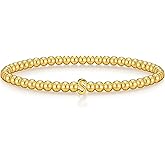 Wowshow Gold Bracelets for Women Valentines Day Gifts for Her Stretch Initial Beaded Bracelets 18K Gold Plated with A-Z Letter Charm Jewelry Gifts