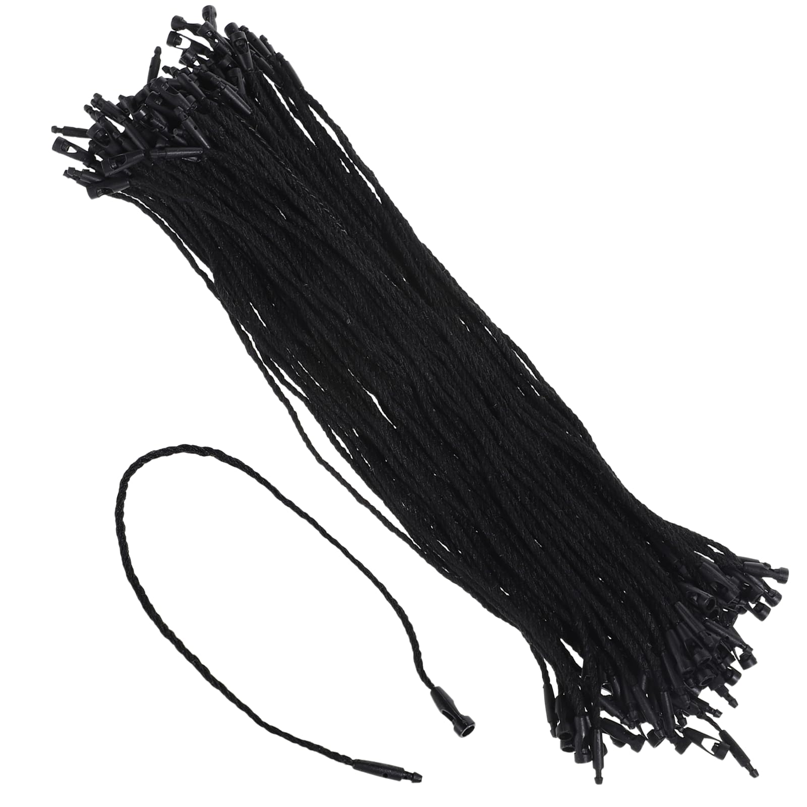 Photo 1 of 200Pcs 7.8 Inch Cotton Hang Tag String Fasteners, Hanging Rope Snap Lock Pin Loop Fastener Hook Ties Plastic Tags Ties for Clothes Tag, Price Tags, Shoes Snap Lock, Luggage Label (Black)