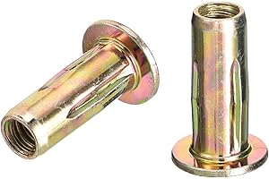 uxcell 5/16-18 Multi-Grip Rivet Nuts, 25pcs Pre-Bulbed Shank Flat Head Threaded Insert Nut Gold Zinc Plated Finish Carbon Ste