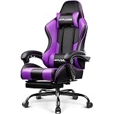 GTPLAYER Gaming Chair, Computer Chair with Footrest and Lumbar Support, Height Adjustable Game Chair with 360&deg;-Swivel Seat and Headrest and for Office or Gaming (Faux Leather, Purple)