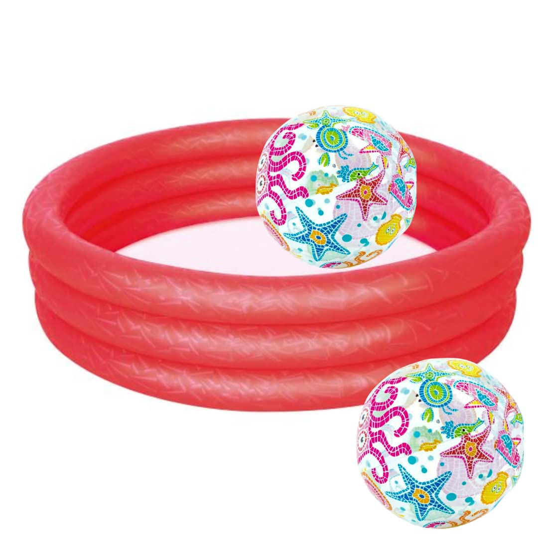 Children's Swimming Pool and Ball Pit - Three Ring Indoor Outdoor Pool for Kids, 152cm Wide (Red)