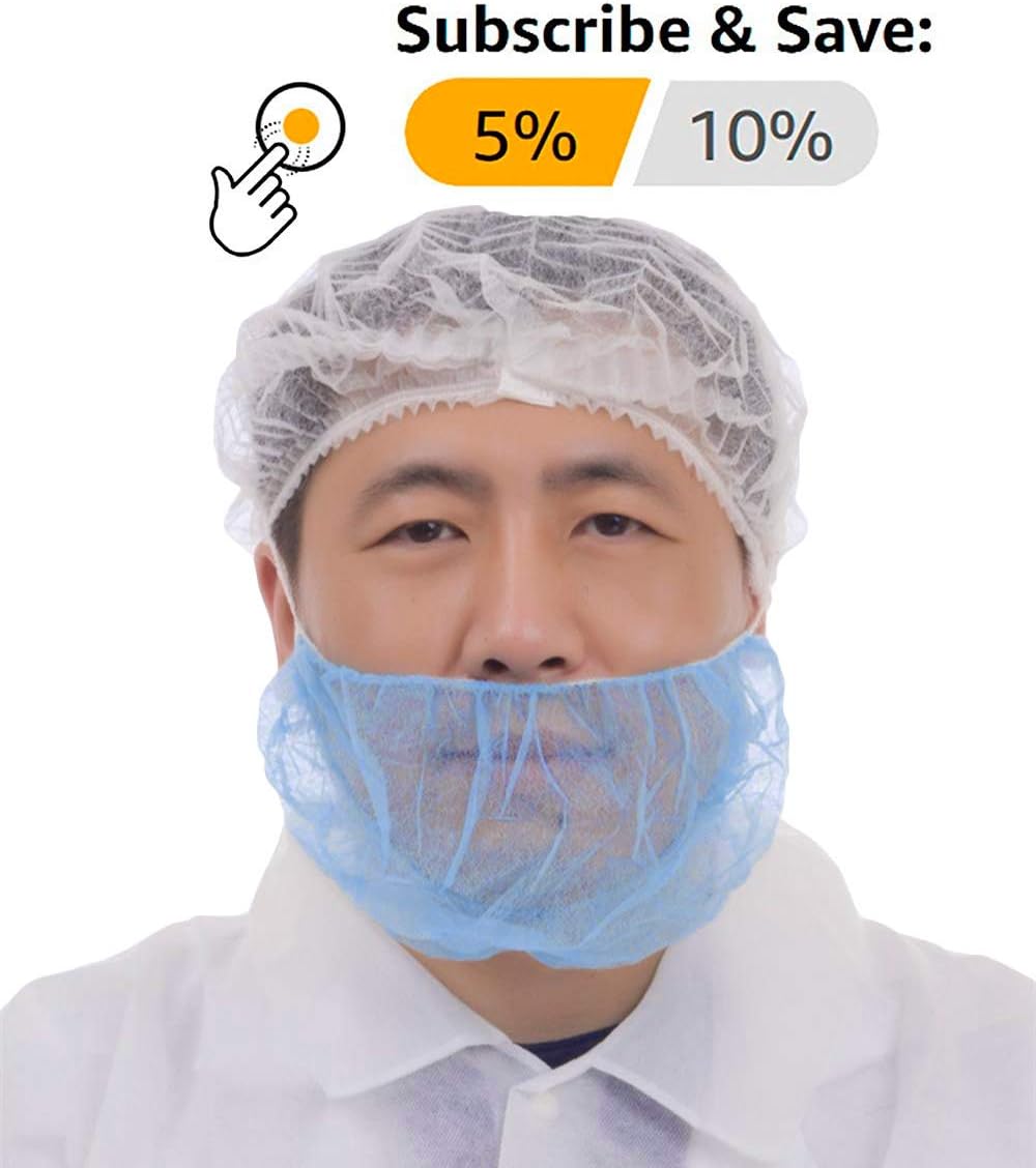 ABC Pack of 100 Blue Polypropylene Beard Covers 18". Disposable Beard Guards. Industrial Grade Beard Net Protectors. Honeycomb Beard Nets. Facial Hair Covering. Breathable & Lightweight. Wholesale. - - 