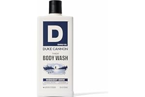 Duke Cannon Supply Co. Thick High Viscosity Body Wash - 3X Thicker, Cleansing Shower and Bath Gel, Mineral-Enriched Body Wash for Men - Sandalwood + Lavender - Mens Body Scrub - Midnight Swim (18 oz)