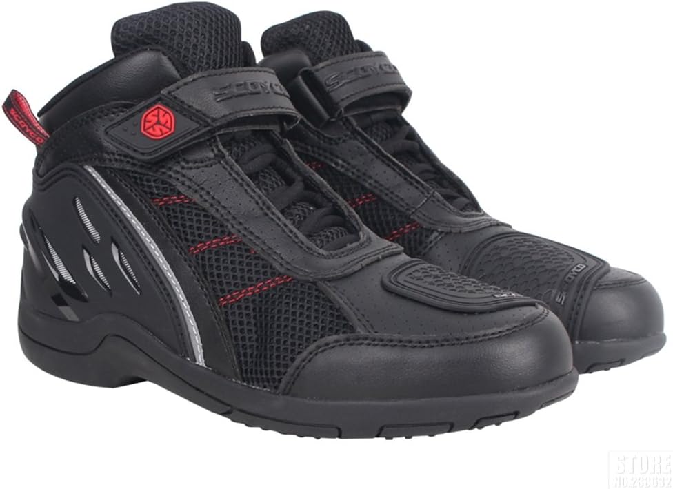 BORLENI Summer Motorcycle Boots Breathable Motorbike Riding Protective Gear Shoes for Men Black