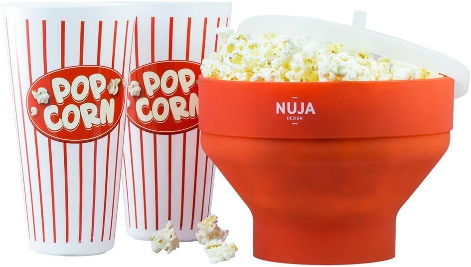 Microwave Silicone Popcorn Popper with Reusable Popcorn Containers Bundle, Popcorn Maker with Retro Movie Tubs and Recipe eBook!