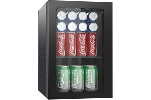 Erivess Compact Freestanding Beverage Refrigerator, 24 Can/0.9 Cubic Feet Mini Fridge with Acrylic Front Door for Soda, Beer or Wine, Under Counter Small Refrigerator with Adjustable Shelves for Home