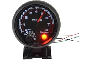 Carrfan- 3.75" Car Universal Black Tachometer Gauge White Inter Shift Light 0-8000 RPM, Only for 12V Petrol Vehicles