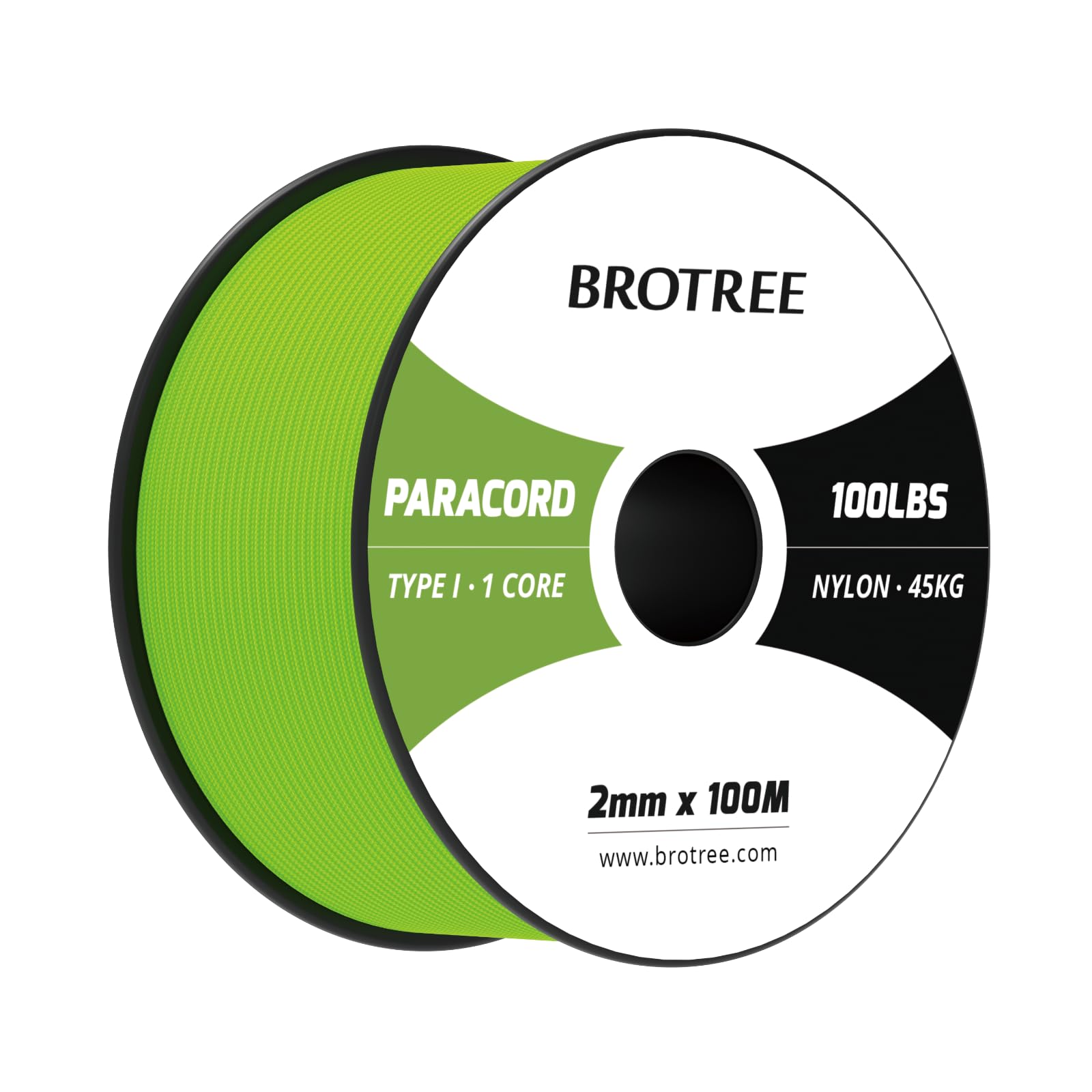 Brotree Paracord 2mm 100M 100% Nylon Rope 1 Strand Parachute Cord for Outdoor, Craft, DIY - 45kg Breaking Load (Neon Green)