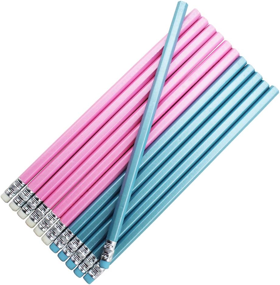 EZPENCILS & GIFTS Blank Pencils Bulk – Hexagon Pencils – Dual Pearl Blue-Pink Barrel and Eraser – Package of 10 - Non-Personalized - 2HB Black Lead - School - Office - Blanks - Non-smear eraser