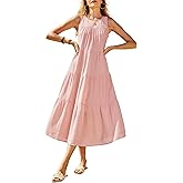 Newshows Women's 2024 Summer Midi Dresses Sleeveless Crewneck Beach Boho Casual Loose Long Flowy Tiered Sundress with Pockets