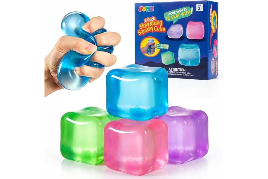 JOYIN 4 Pack Stress Cube, 2'' High Density Ice Cube Fidget Toy, Stress Relief with Slow Rising Sensory Squishy Toys for Kids Adults, Birthday Gifts, Party Favors, Halloween, Classroom Prizes