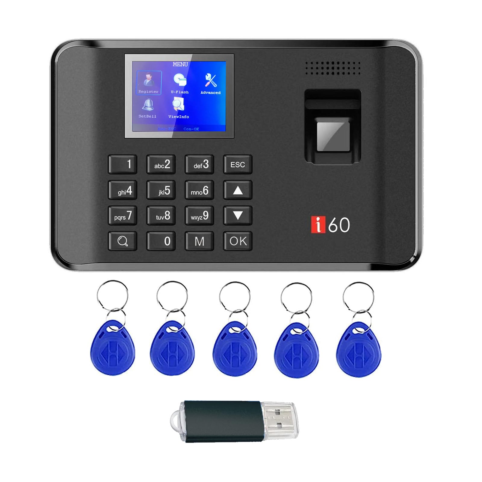 WEELIAO Time Attendance Machine Fingerprint Password Time Clock for Employee with Finger Scan, RFID and PIN Punching in One (I60 7.48" W x 4.72" H)