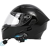 Motorcycle Bluetooth Modular Helmet, DOT FMVSS-218 Approved Flip Up Full Face Motorcycle Dual Visor Helmet, with Dual Speakers and Microphone, for Adults Men and Women