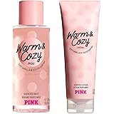 Victoria Secret Pink cálido y acogedor juego de loción y niebla perfumada (2 unidades) 8.4 fl oz & 8 fl oz