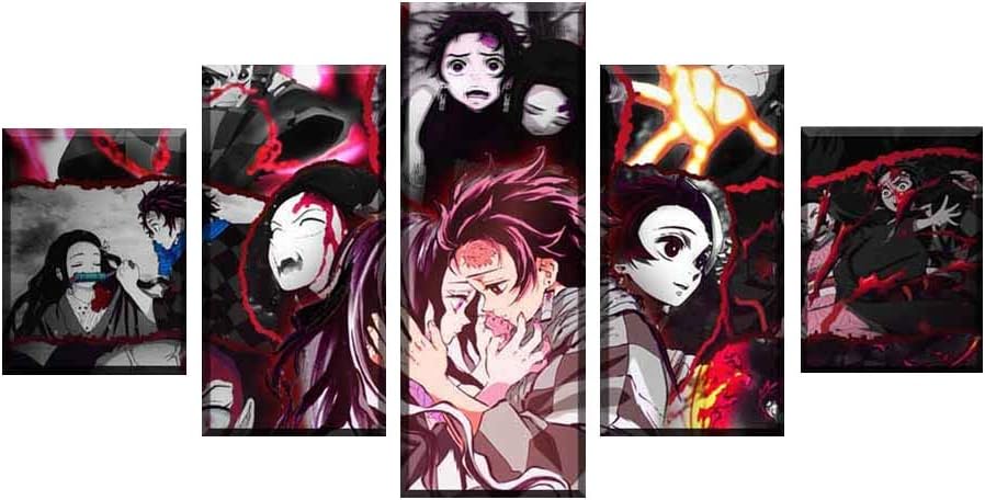 Dacitiery 5 Pcs Naruto/Tokyo Ghoul/JOJO/Demon Slayer Poster Wall Art Home Decor Modern Room Decoration, Anime Fabric Painting(S Demon Slayer)