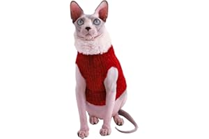 KITIPCOO Sphynx Cat Clothes Winter Warm Faux Fur Sweater Outfit, Fashion high Collar Coat for Cats Pajamas for Cats and Small Dogs Apparel, Hairless cat Shirts Sweaters (M (5.5-6.6 lbs), Christmas Wine)
