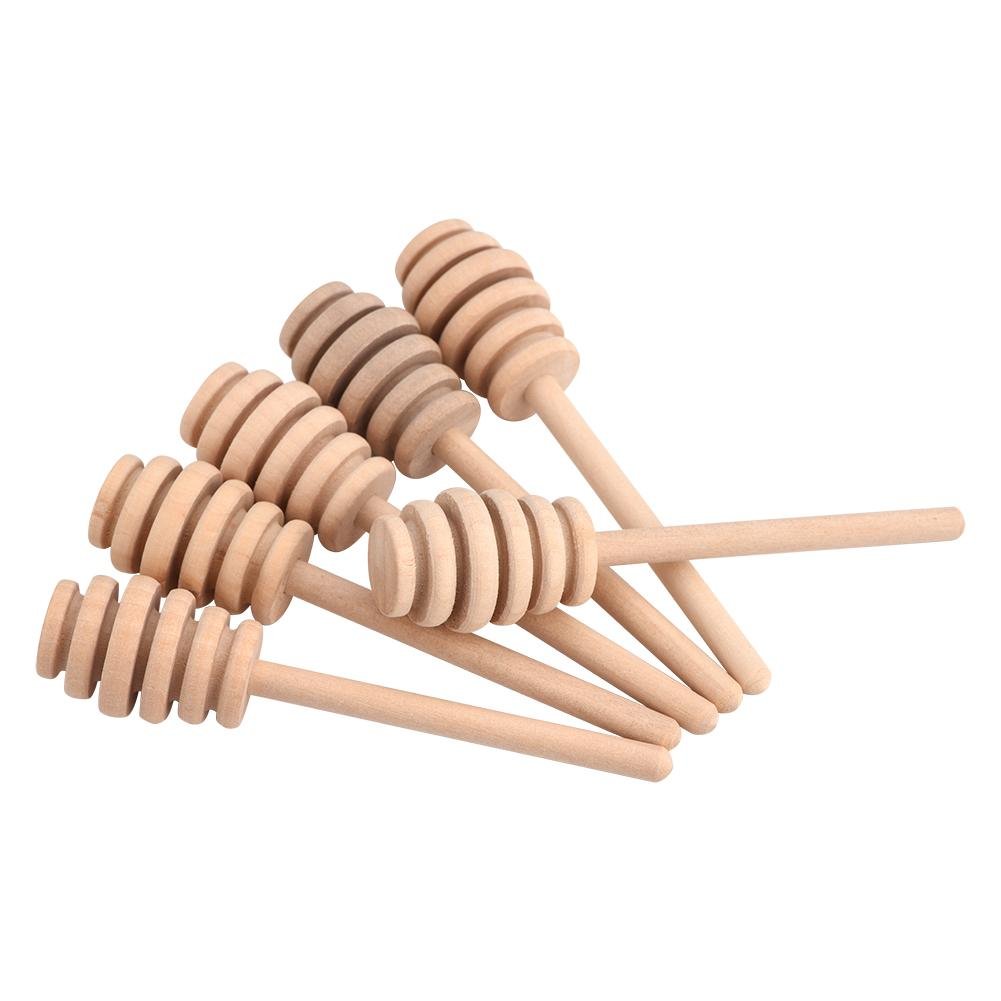 Fdit 50Pcs/set Household Wooden Portable Mini Jam Honey Dipper Jar Dispensing Collecting Stirring Rod Stick Mino Dispense Drizzle Honey (10.5cm)